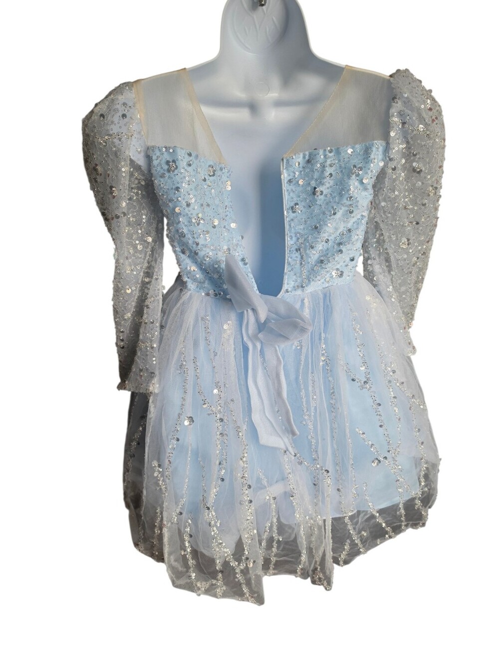 Girls Sparkly Ice Blue Sequin Tulle Dress - Size 140 (Fits US 9/10) - Picture 2 of 3
